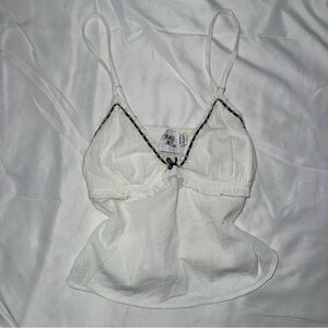 Princess Polly White Coquette Bow Spaghetti Strap Cami Lace Contrast Trim